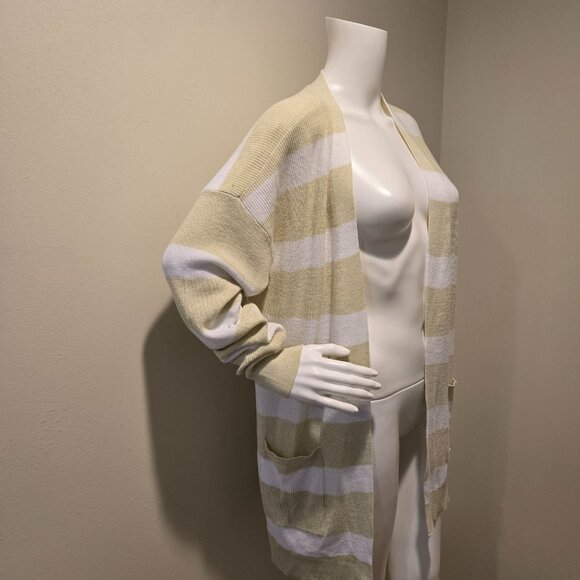 NWT Daily Thread Open Cardigan Sweater Tan White Striped M - Picture 5 of 6